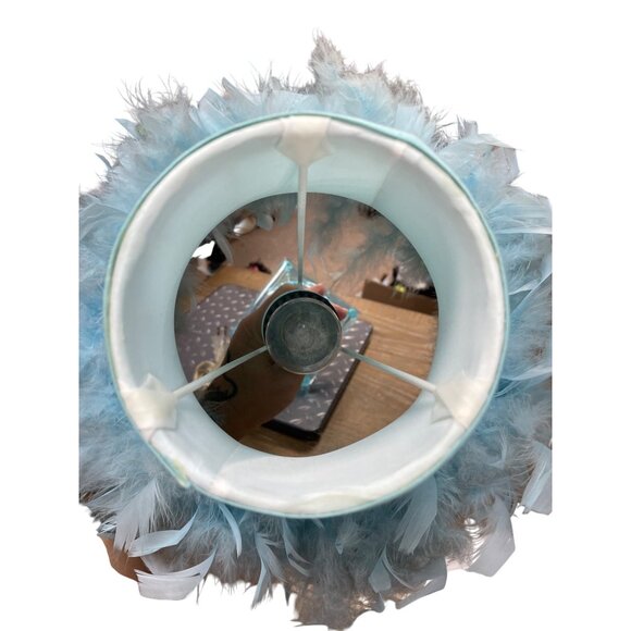 VTG Style Green Feather Boudoir Boho retro 70's Pedestal lamp SKU 9551 - Picture 8 of 11